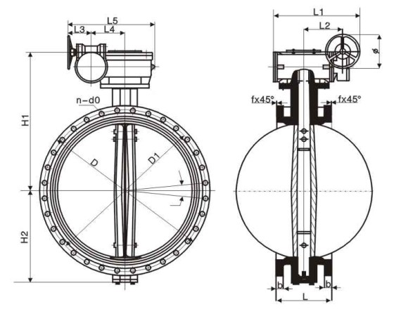 Flanged rubber seat butterfly valve